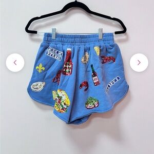 QUEEN OF SPARKLES - Blue Louisiana Food shorts NWOT